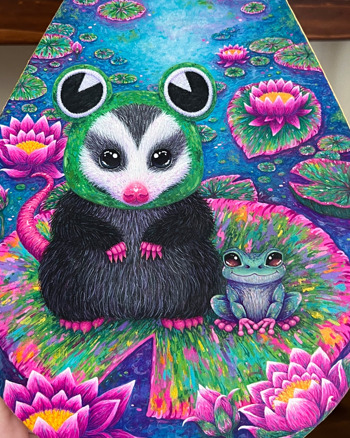 Two Little Frogs Original Painting on Baltic Birch Canvas