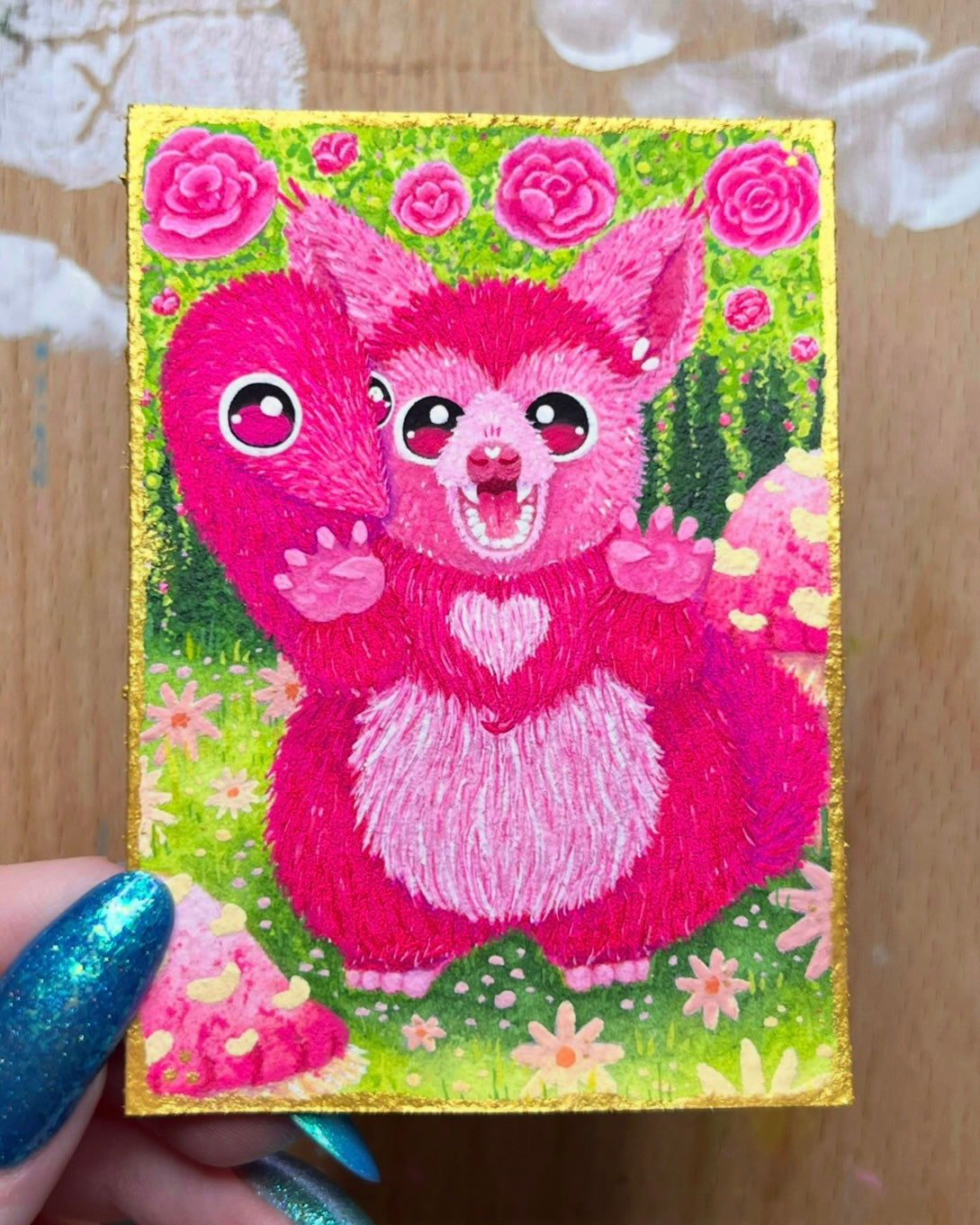 Taffi the String Worm Possum ACEO Original Painting
