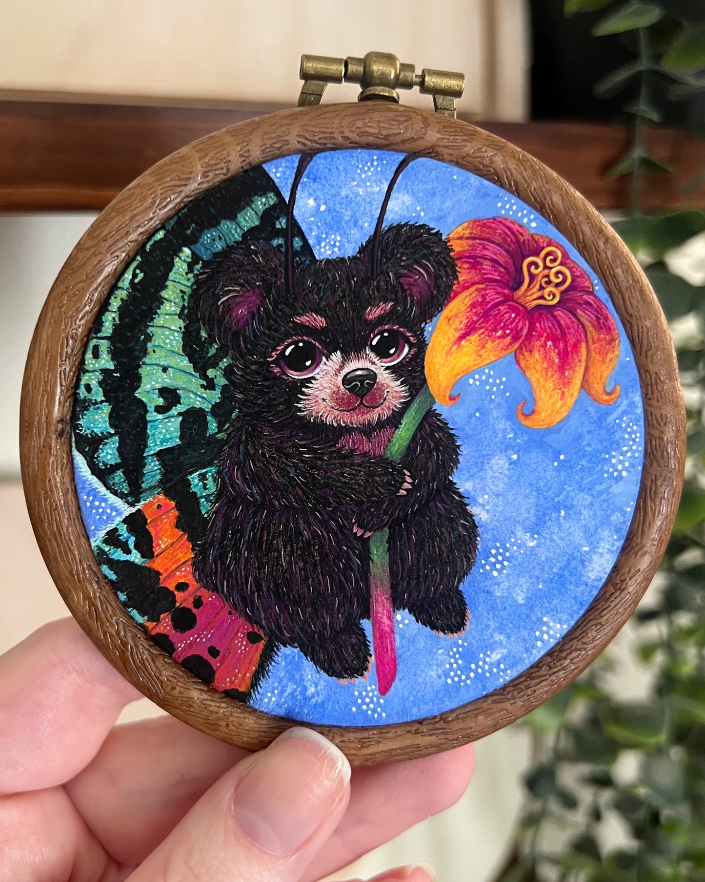 Baby Moth Bear Original Painting Mini Hoop