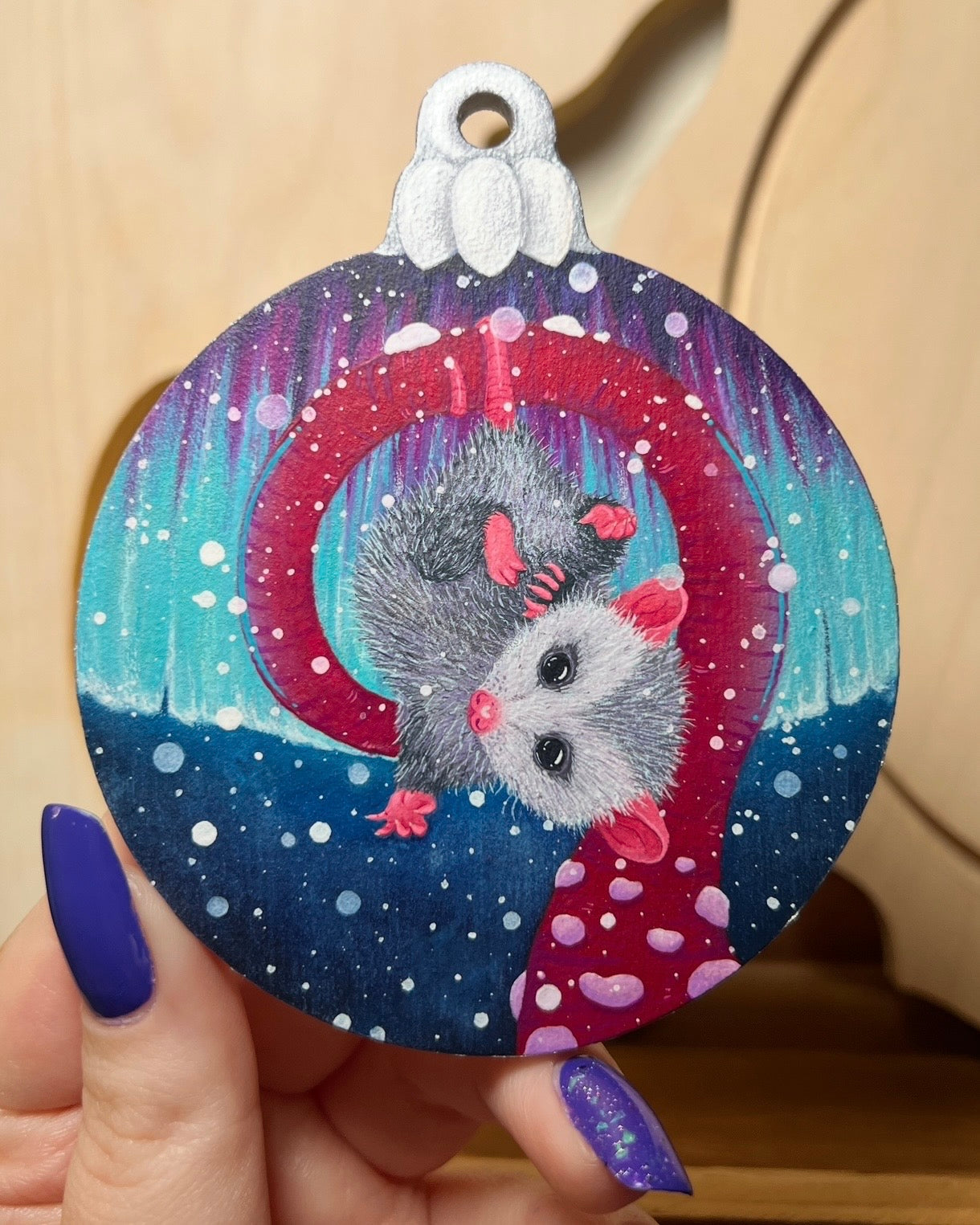 Puff the Baby Possum Original Painting on Baltic Birch Ornament Canvas
