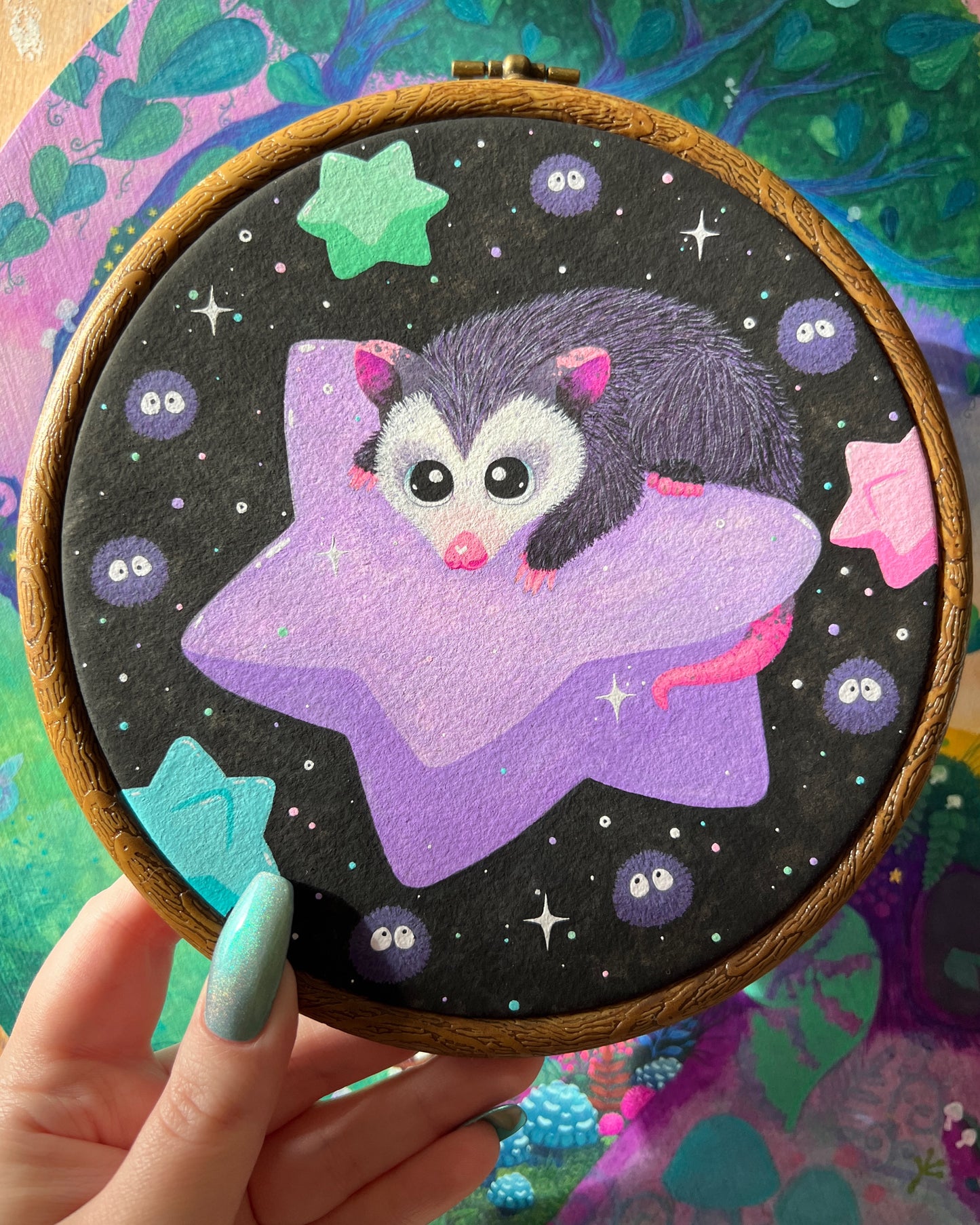 Soot Sprite Possum Original Painting in Hoop