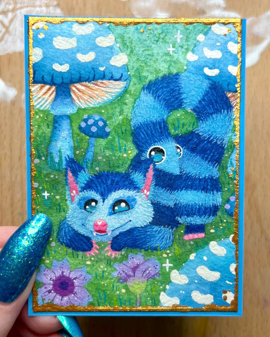 Cheshire the String Worm Possum ACEO Original Painting