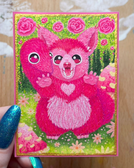 Taffi the String Worm Possum ACEO Original Painting