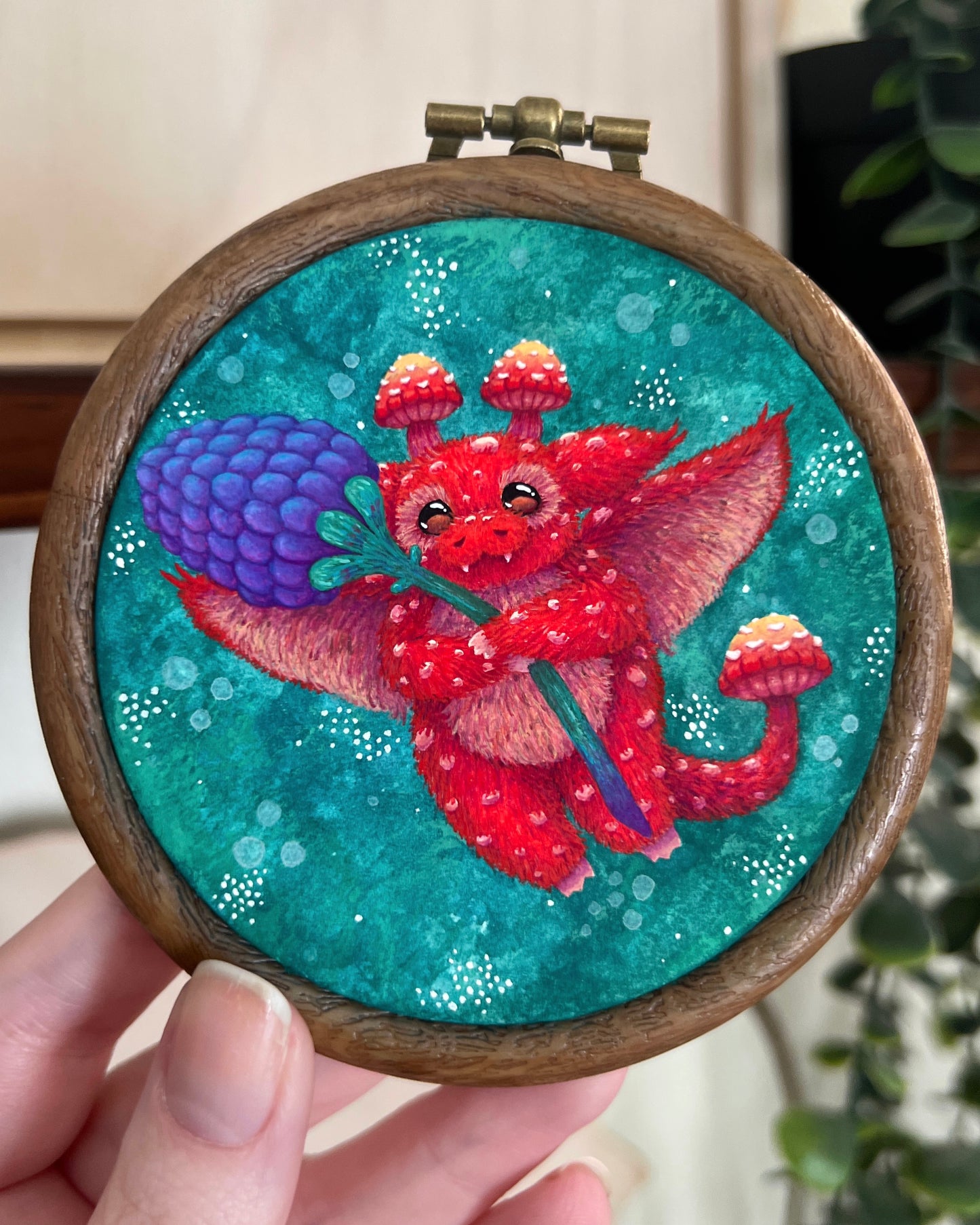 Mushroom Dragon Original Painting Mini Hoop