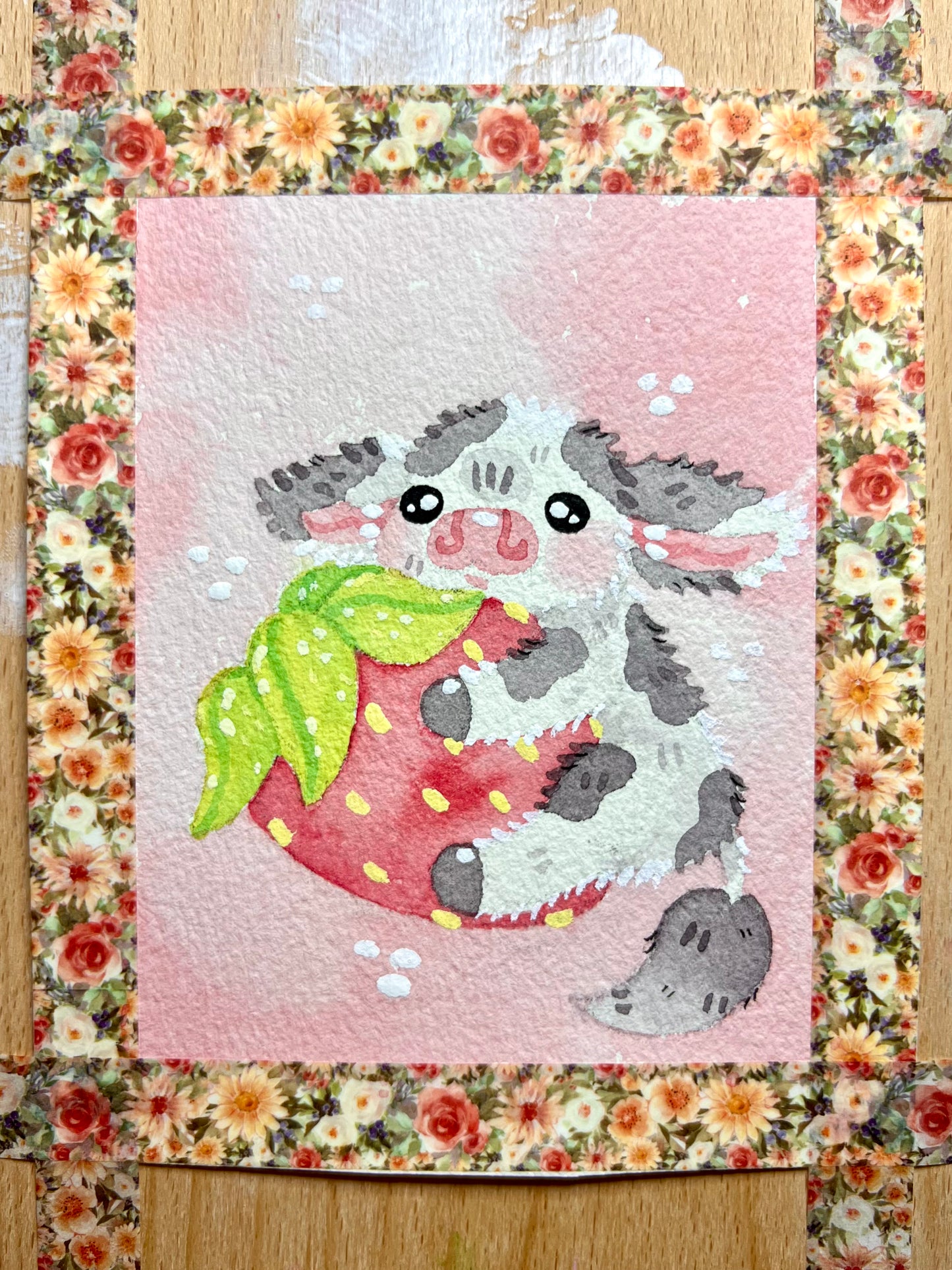 Huggy Strawberry Cow Painting