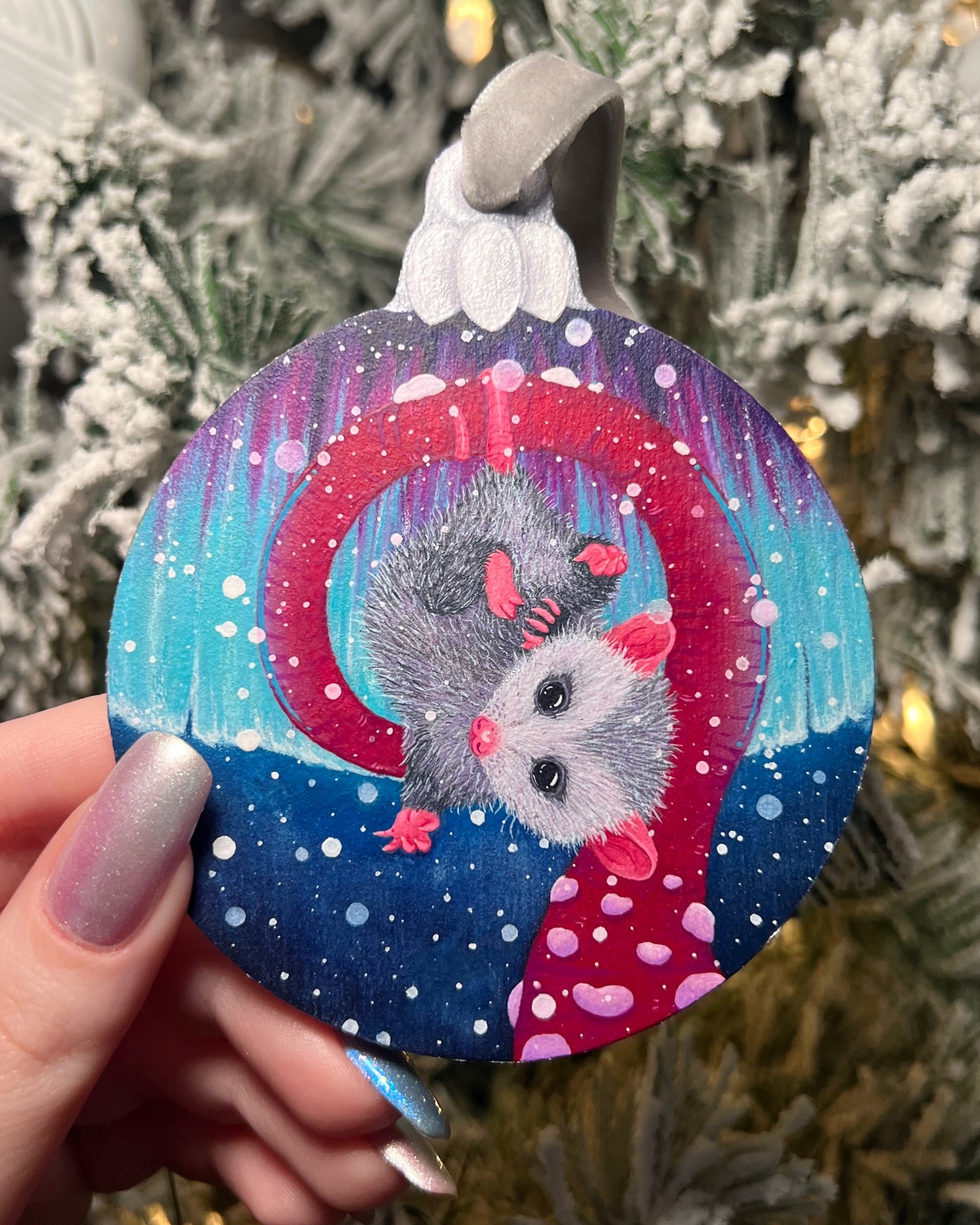 Puff the Baby Possum Original Painting on Baltic Birch Ornament Canvas