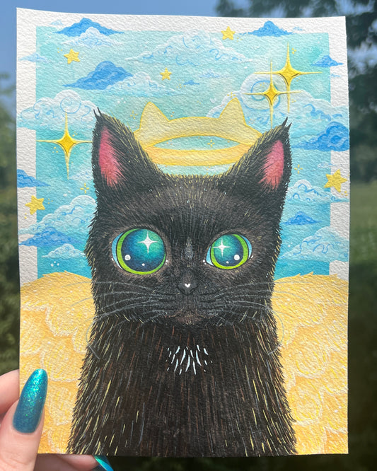 5x7in Simple Background Closeup Half-Body Watercolor Pet Portrait Painting