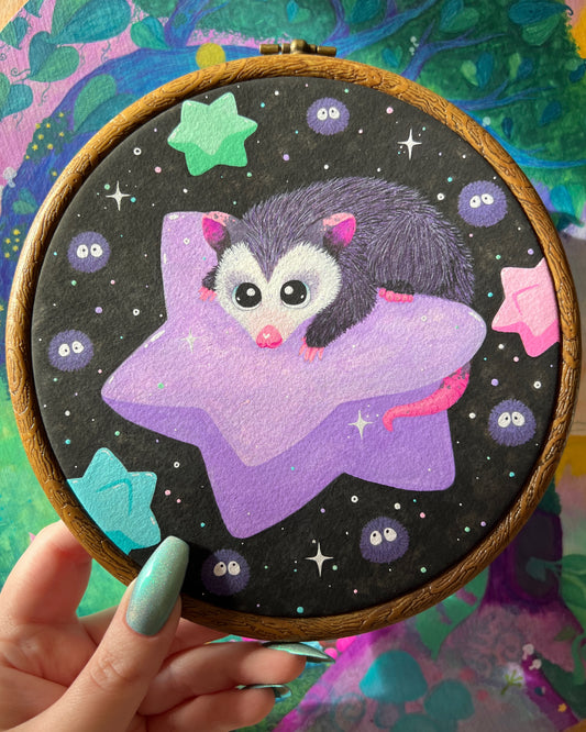 Soot Sprite Possum Original Painting in Hoop