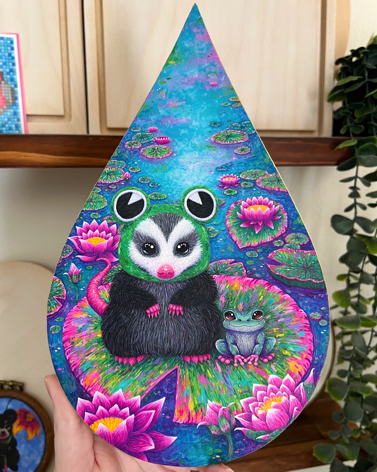 Two Little Frogs Original Painting on Baltic Birch Canvas