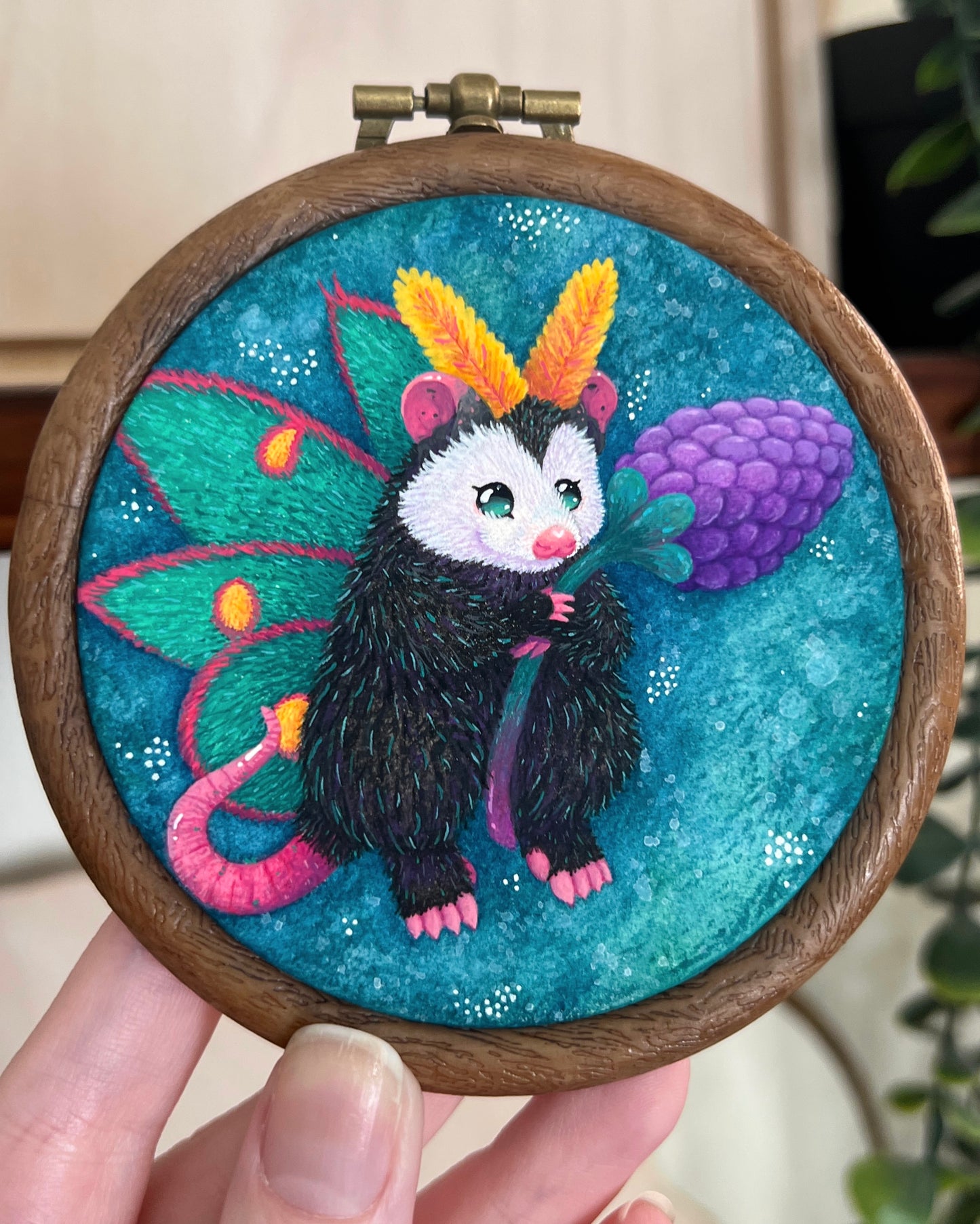 Moth Possum Original Painting Mini Hoop