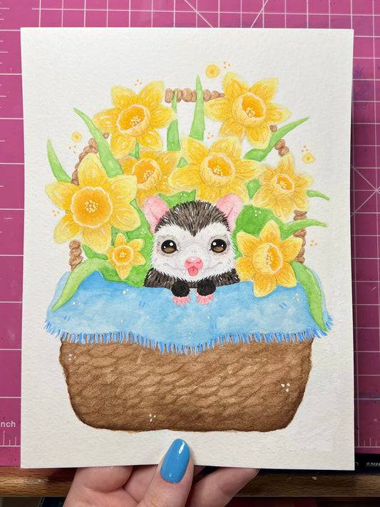 Possum and Daffodils Painting