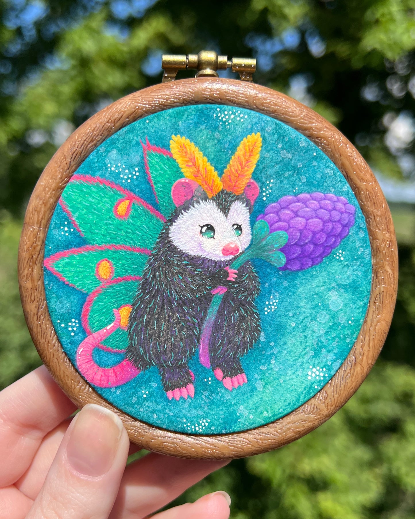 Moth Possum Original Painting Mini Hoop