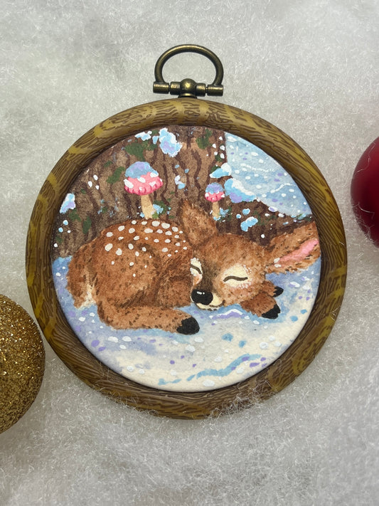 Sleeping Doe Handpainted Christmas Ornament