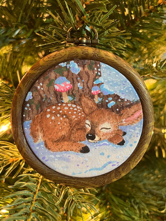 Sleeping Doe Handpainted Christmas Ornament