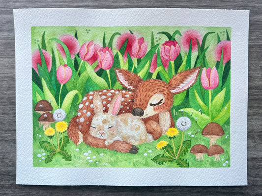 Napping in the Tulips Painting
