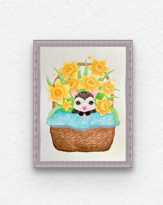 Possum and Daffodils Painting