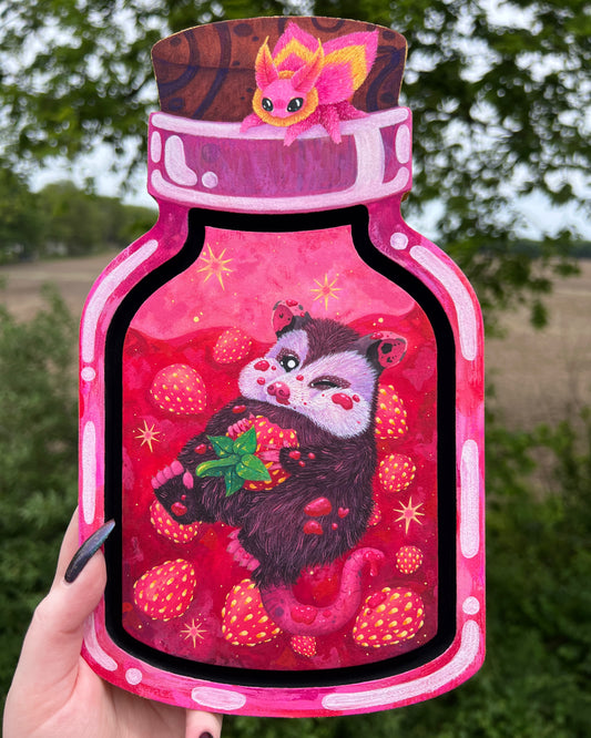 Strawberry Jam Possum Original Painting on Baltic Birch Canvas