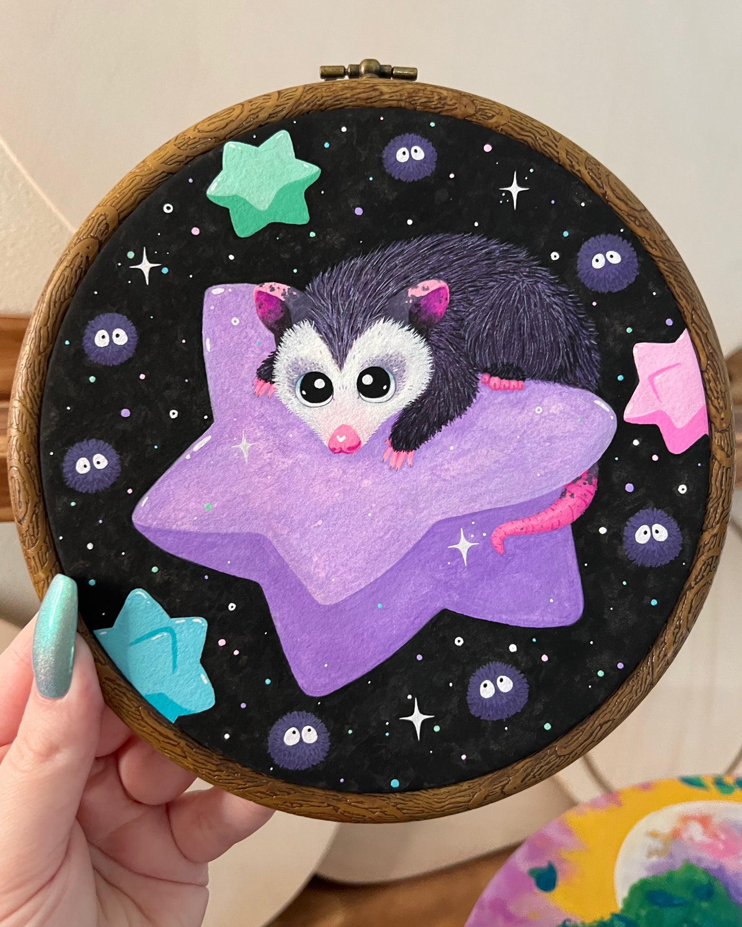 Soot Sprite Possum Original Painting in Hoop
