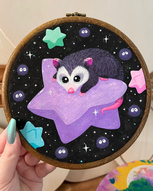 Soot Sprite Possum Original Painting in Hoop