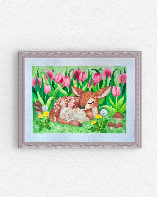 Napping in the Tulips Painting