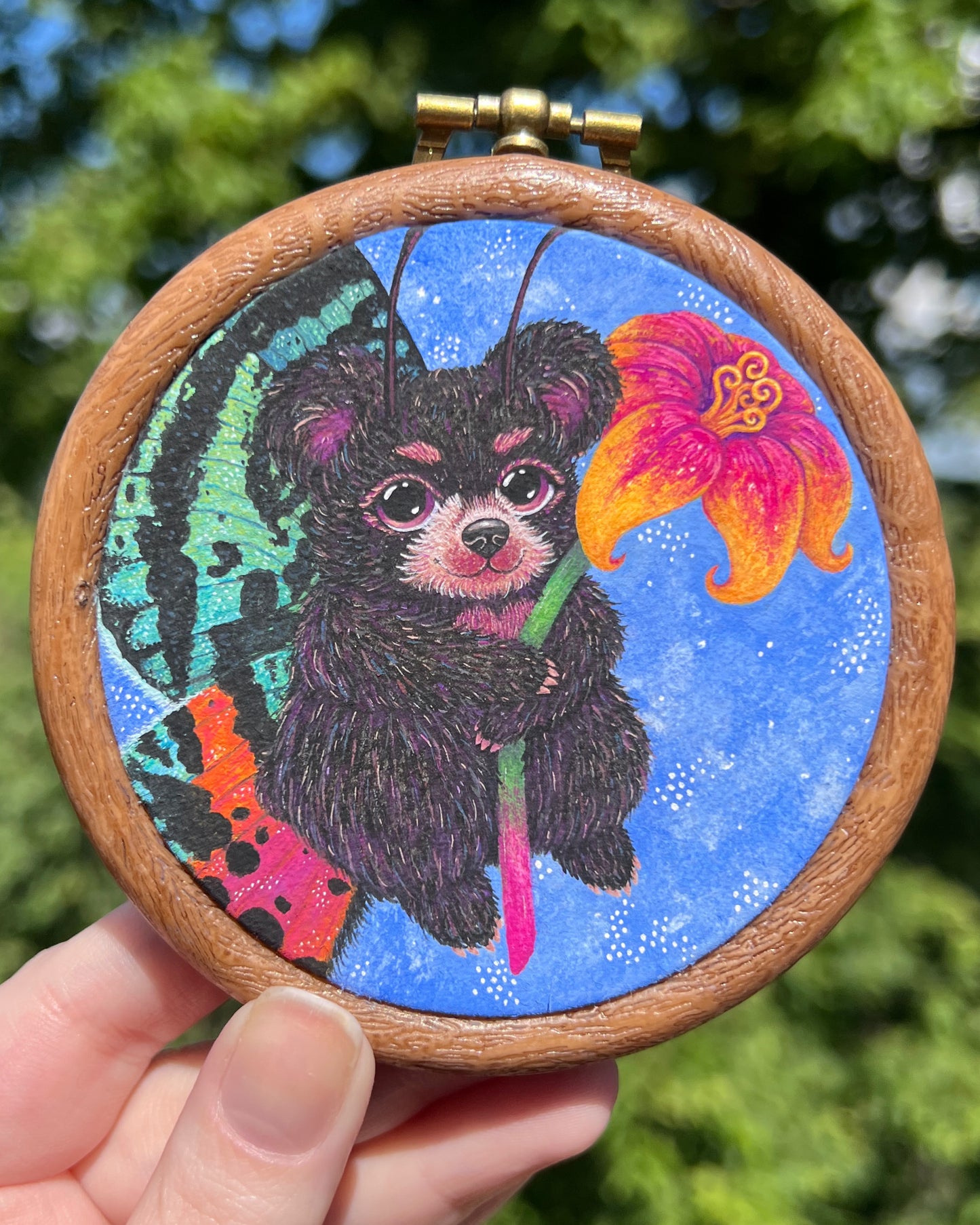 Baby Moth Bear Original Painting Mini Hoop