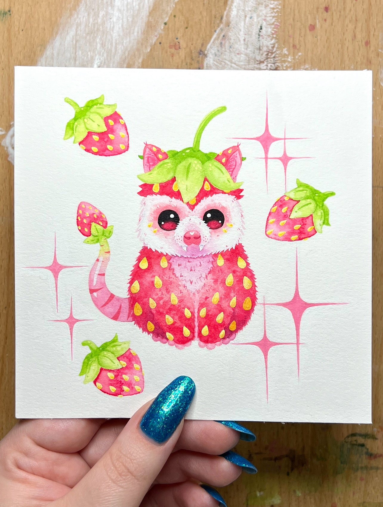 Strawbaby Possum Painting