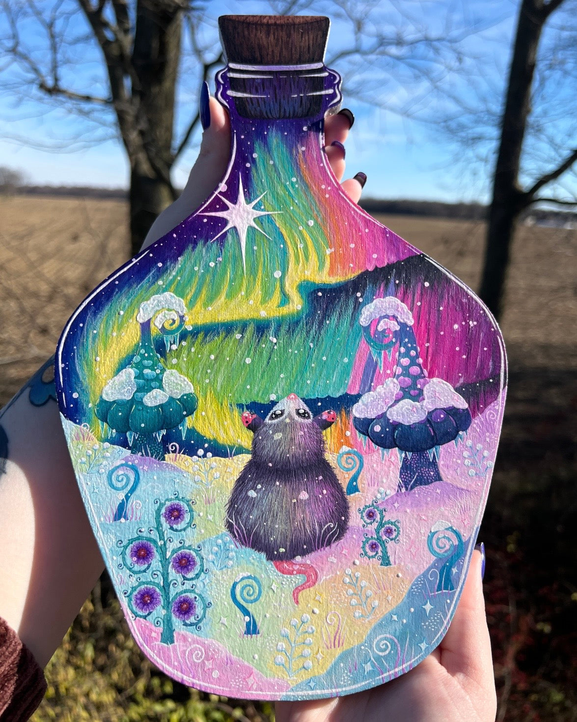 Aurora Borealis Potion Original Painting on Baltic Birch Canvas