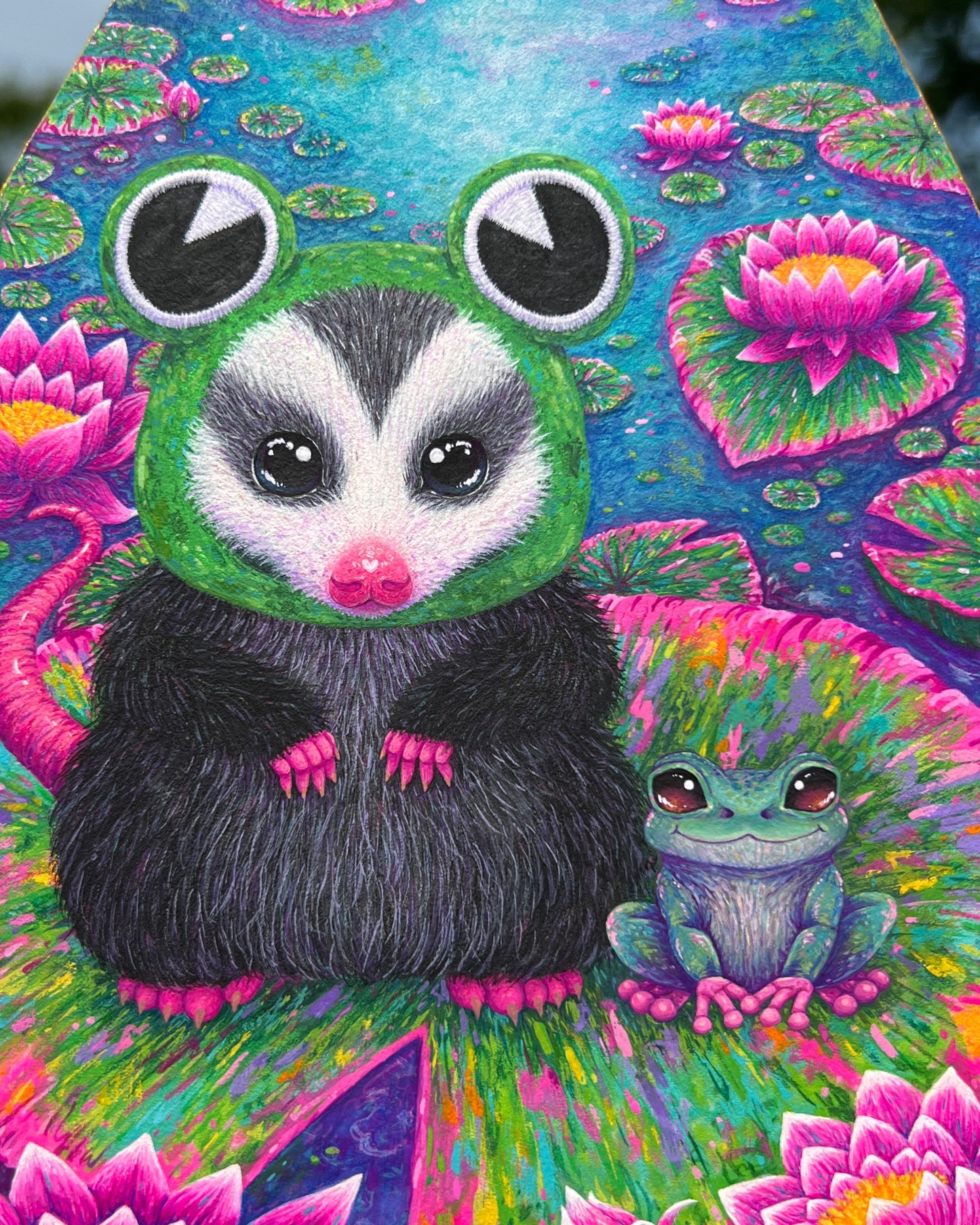 Two Little Frogs Original Painting on Baltic Birch Canvas