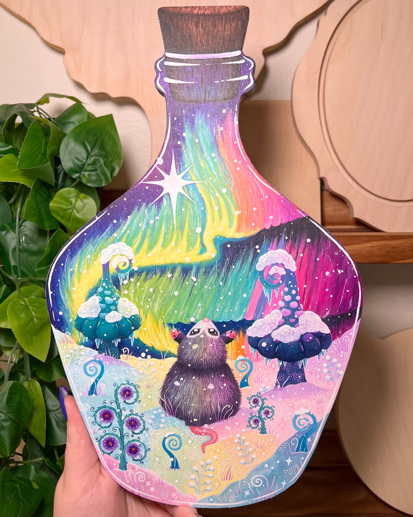 Aurora Borealis Potion Original Painting on Baltic Birch Canvas