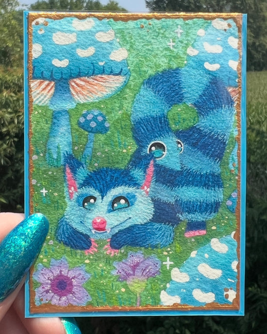 Cheshire the String Worm Possum ACEO Original Painting