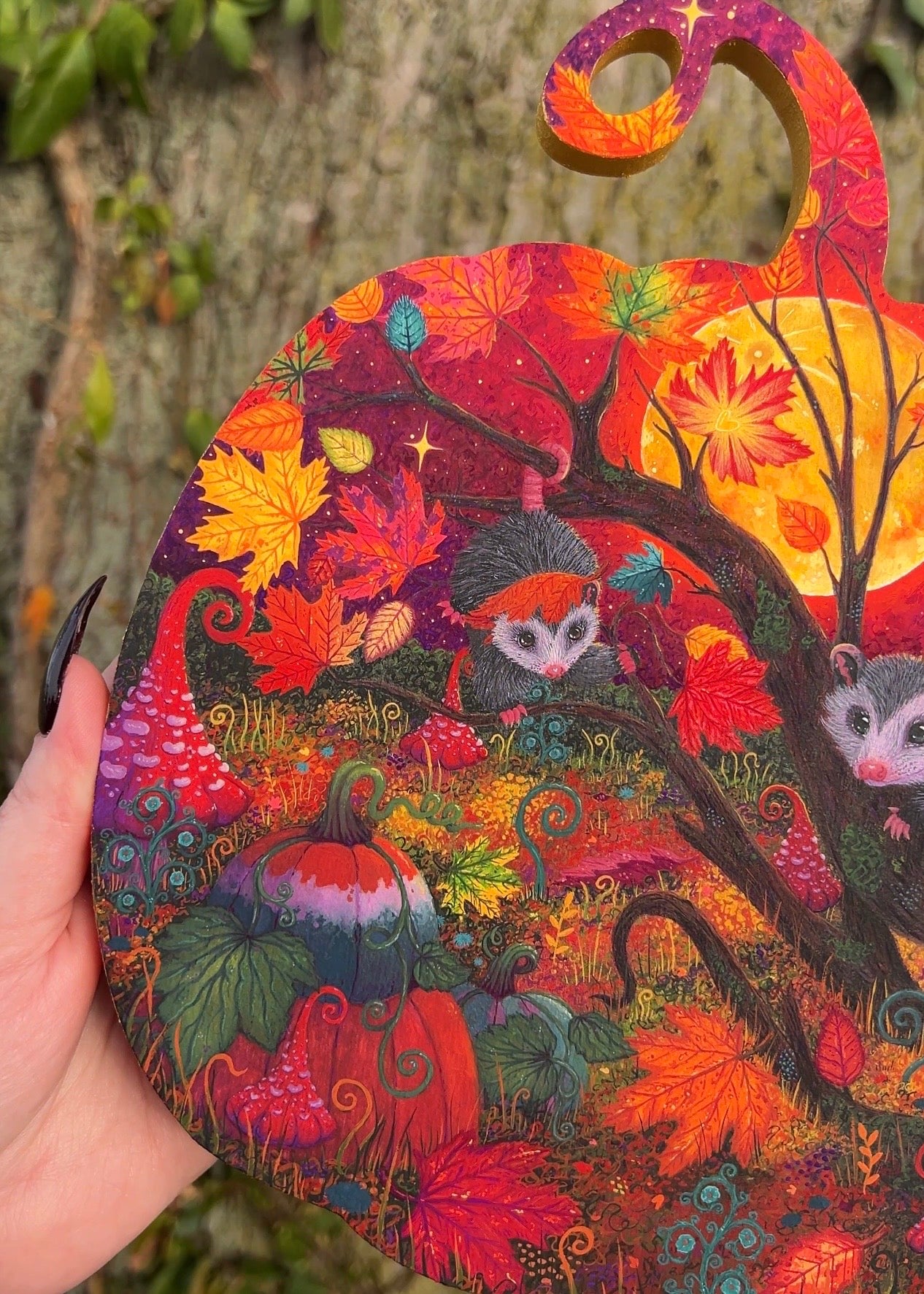 Moonlit Autumn Original Painting on Baltic Birch Canvas