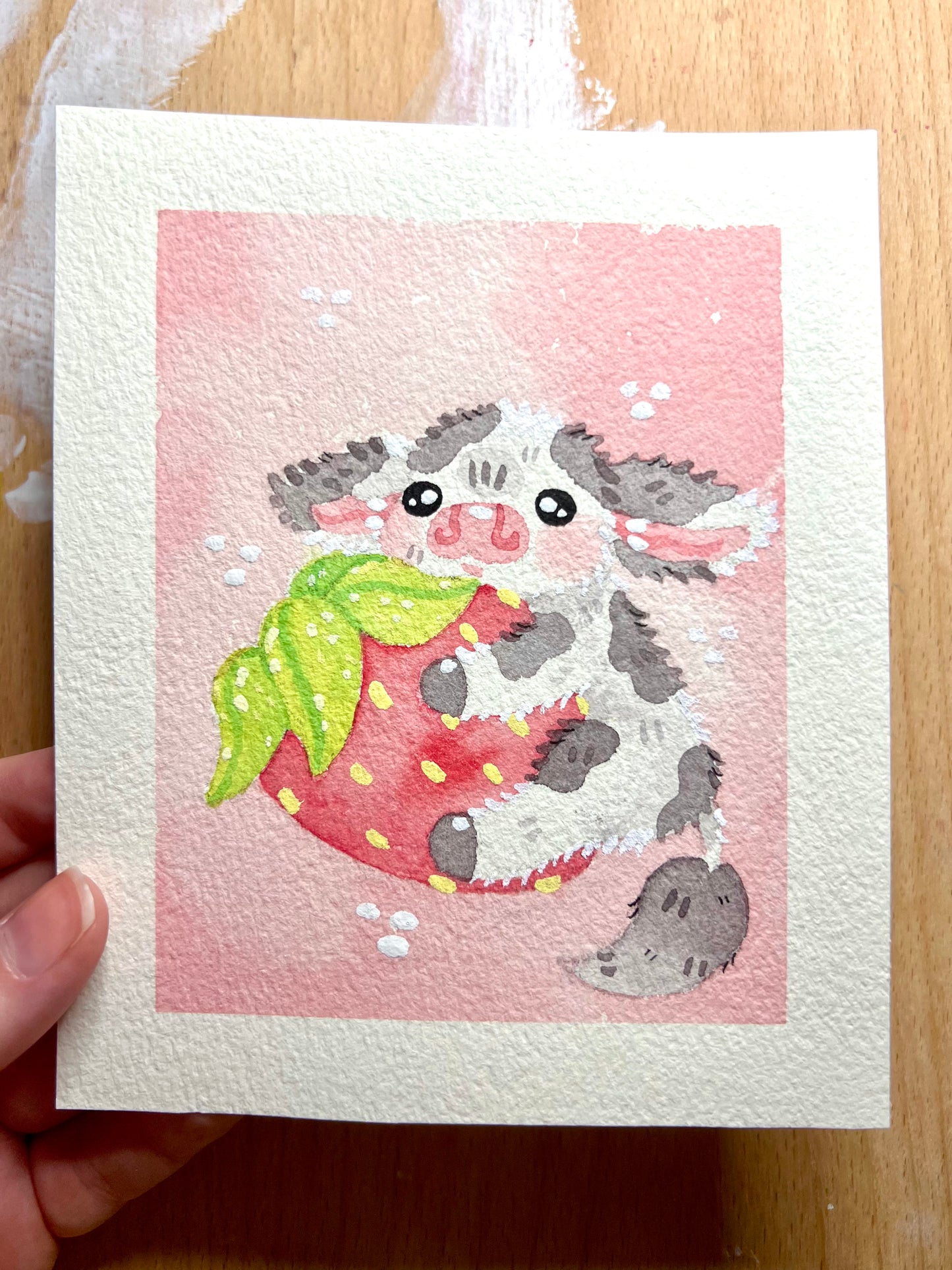Huggy Strawberry Cow Painting